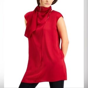 NWT Alfani Tunic blouse Scarf neck Ruby Red Womens Sz L | $69.50